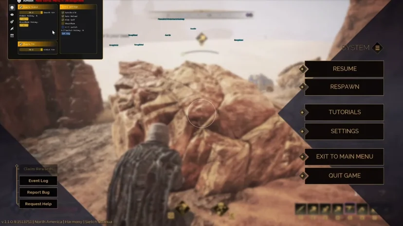 Dune Awakening Cheats mod menu — aimbot FOV, smooth aim, and hotkeys on PC